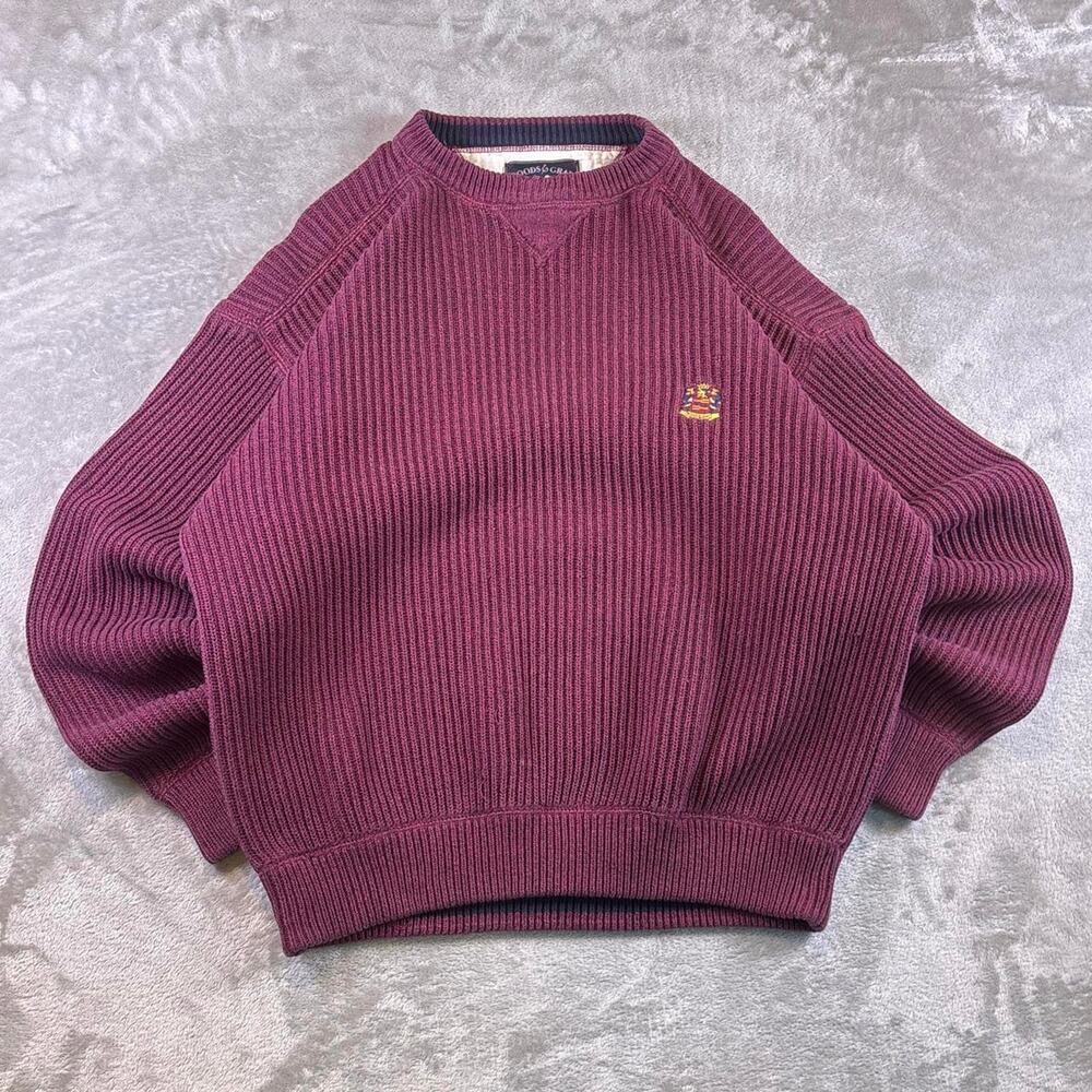 Vintage Woods & Gray Cable Knit Sweater Men’s Large Burgundy V-Neck Tennis